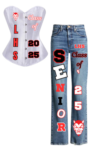 Senior bustier and jeans outfit
